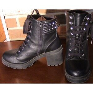 No Boundaries Women's SZ 10 Black 3"heel  Zip up Biker Grunge Y2K Ankle Booties